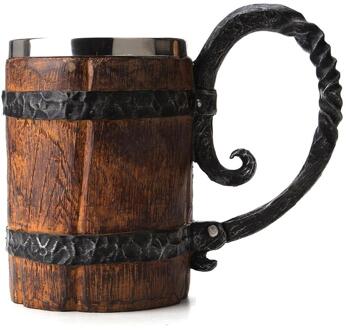 Originele Viking Drinken Mok Verzegelde Simulatie Log Dubbele Rvs Mok Beste Cadeau Thuis Cup Hout Kleur Koffie Of Thee cups