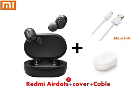 Originele Xiaomi Redmi Airdots 2 Tws Oortelefoon Tuur Draadloze Bluetooth 5.0 Met Microfoon Handsfree Oordopjes Ai Controle Headset Add kabel wit Case
