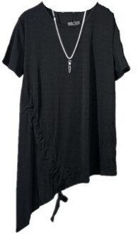 Originele Zomer Persoonlijkheid Donkere Afdeling Eenvoudige Asymmetrische Lange Korte Mouwen T-shirt Yuanshufeng Leisure Schuine Zoom Jas 4XL
