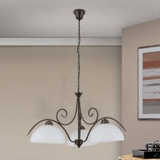 Orion 3-lamps hanglamp Marco met albast glas antiek-bruin, wit
