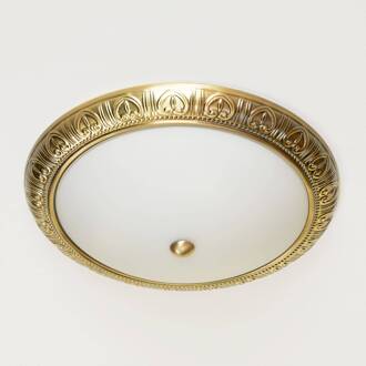 Orion 38 cm - Lembit plafondlamp antiek messing, wit opaal