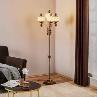 Orion 4-lichts vloerlamp DELIA, oud messing Oudmessing, opaalwit