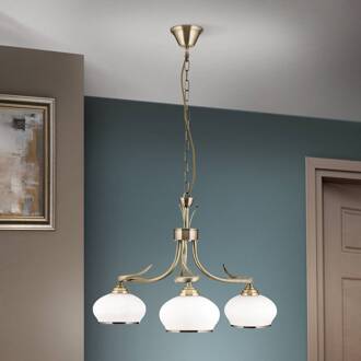 Orion Aparte hanglamp Elvira, 5-lichts Zijdemat opaalwit, oudmessing