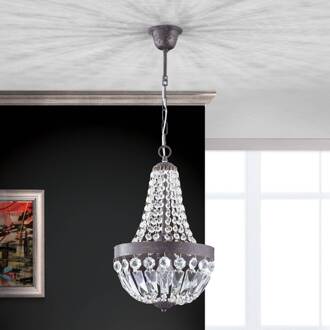 Orion Arila hanglamp, kristallen kettingen, Ø 25 cm transparant, antieke roestkleur