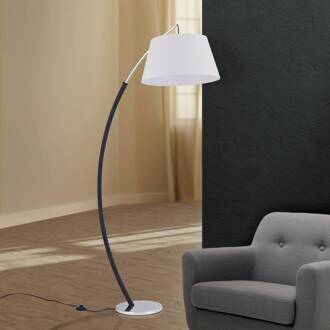 Orion Booglamp Philipp met stoffen kap chroom/zwart chroom, zwart, opaal wit