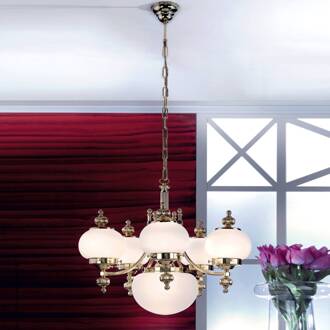 Orion DELIA - stijlvolle kroonluchter, 6-lichts Messing, opaalwit