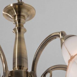 Orion Hanglamp Calla, oudmessing, 5-lamps oudmessing gepatineerd, opaalwit mat, goud