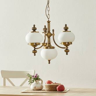 Orion Hanglamp Delia in oud messing, 4-lamps Oudmessing, opaalwit