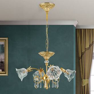 Orion Hanglamp La Boheme, goud, 4-lamps, kristalglas goud, helder