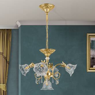 Orion Hanglamp La Boheme, goud, 5-lamps, kristalglas goud, helder