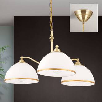 Orion Hanglamp Old Lamp met kettingophanging, 3-lamps oudmessing, opaal mat, mat goud