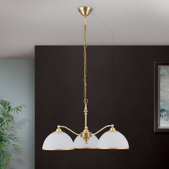 Orion Hanglamp Old Lamp met kettingophanging, 3-lamps oudmessing, opaal mat, mat goud