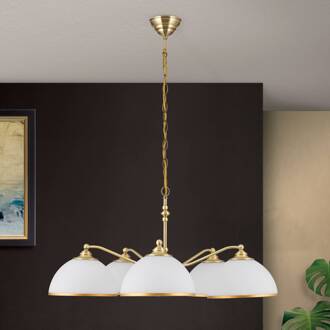 Orion Hanglamp Old Lamp met kettingophanging, 5-lamps oudmessing, opaal mat, mat goud