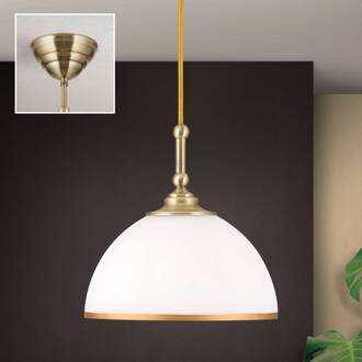 Orion Hanglamp Old Lamp met textielkabel, 1-lamp oudmessing, opaal mat, mat goud