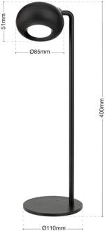 Orion Kerby LED tafellamp, oplaadbaar, zwart, hoogte 40 cm, aluminium