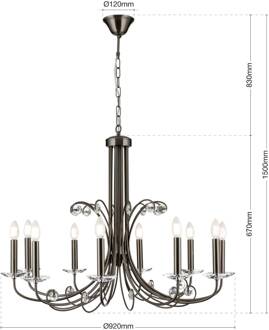 Orion Kroonluchter Ariane, nikkel, Ø 92 cm, kristal, 10-lamps. nikkel, helder