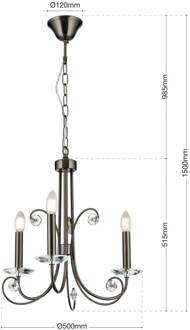 Orion Kroonluchter Ariane, nikkelkleurig, Ø 50 cm, kristal, 3-lamps. nikkel, helder