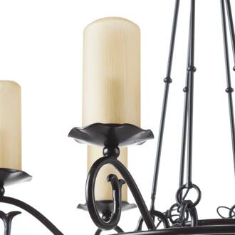 Orion Kroonluchter Bente, 6-lamps zwart, crèmewit