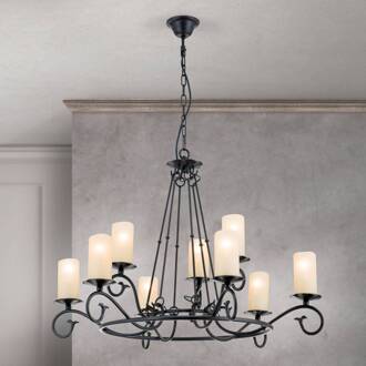 Orion Kroonluchter Bente, 9-lamps zwart, crèmewit