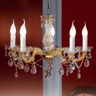 Orion Kroonluchter Marie Claire kristalglas 5-lamps messing, amber, helder