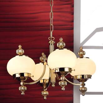 Orion Kroonluchter Ophelia, 4-lamps glanzend messing, mat crème