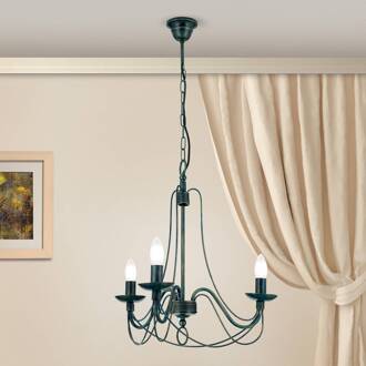 Orion Kroonluchter Vela, 3-lamps, zwart-groen antiek