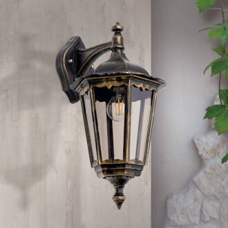 Orion Lantaarnvormige buitenwandlamp Fabio, hangend zwart-goud, rookgrijs