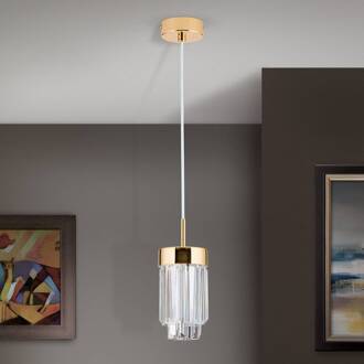 Orion LED hanglamp Prism, kristalglas, Ø10cm, goud goud, helder