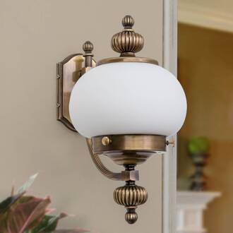 Orion Luisterrijke wandlamp DELIA Oudmessing, opaalwit