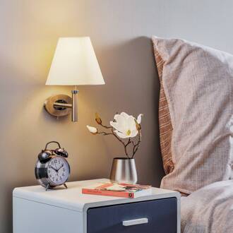 Orion Nikkelen wandlamp Lilly met stoffen kap wit, mat nikkel