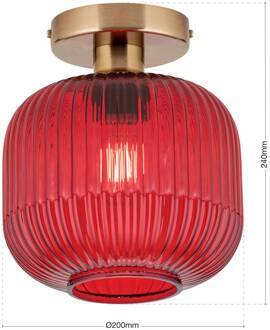Orion Plafondlamp Carneval, rood, Ø 20 cm, glas, E27