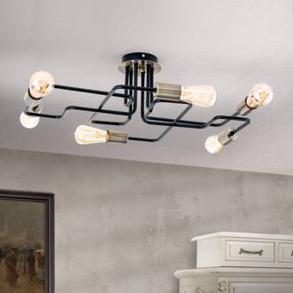 Orion Plafondlamp Jailhouse, 6-lamps zwart, oud-messing