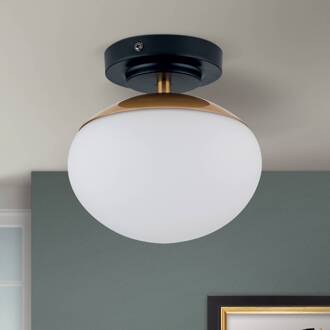 Orion Plafondlamp Josephine, 1-lamp messing, zwart, opaal mat