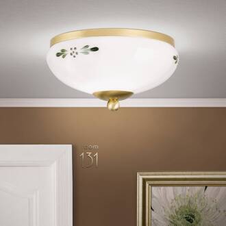 Orion Plafondlamp Landhaus messing opaal groen Ø 21 cm messing, opaal, groen