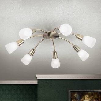 Orion Plafondlamp Tullo, 7-lamps, messing antiek oudmessing, wit