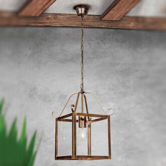 Orion Prachtige hanglamp FALOTTA, rechthoekig, 1-l. Antiek-bruin, transparant