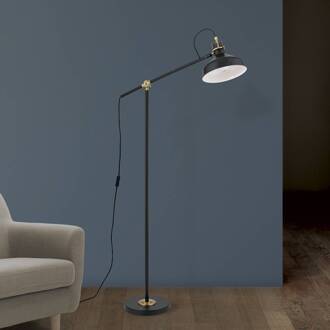 Orion Schiller vloerlamp, zwart, metaal, 153 cm, verstelbaar zwart, antiek messing