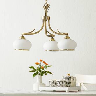 Orion Smaakvolle hanglamp Elvira, 3-lichts Zijdemat opaalwit, oudmessing