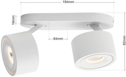 Orion Specter LED plafondspot, wit, lengte 19,4 cm, aluminium, 2-lamps.