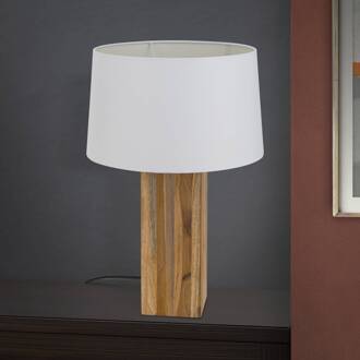 Orion Tafellamp Dallas met kubusvormige houten voet licht hout, crème
