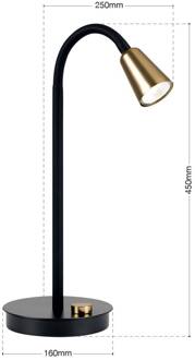 Orion Tafellamp Dotty, messing, hoogte 45 cm, voet, dimmer, GU10 messing, zwart