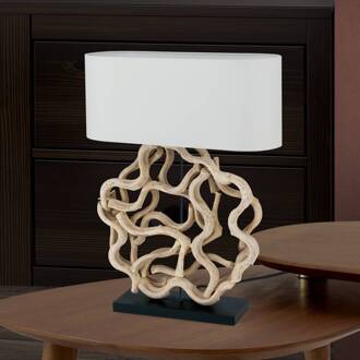 Orion Tafellamp Peggy met decoratieve houten voet licht hout, wit, zwart