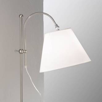 Orion Textiel-vloerlamp Lilly, nikkel, hoogteverstelbaar wit, mat nikkel