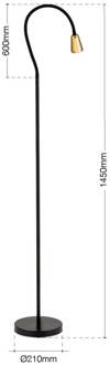 Orion Vloerlamp Dotty, messingkleurig, hoogte 145 cm, flexibele arm, GU10 messing, zwart