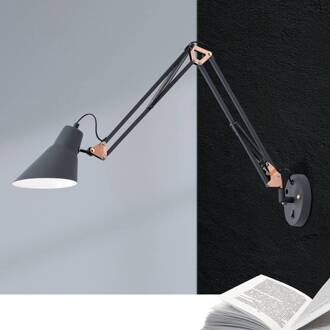 Orion Vrijgezelle wandlamp met veerbalanser en schakelaar matzwart, koper