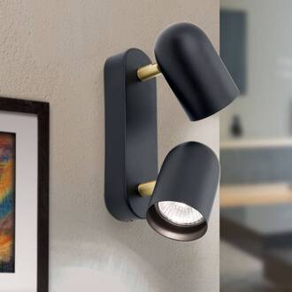 Orion Wandlamp Bradley 2-lamps, gezwenkt mat zwart, messing mat