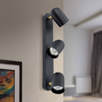 Orion Wandlamp Bradley 3-lamps, gezwenkt mat zwart, messing mat