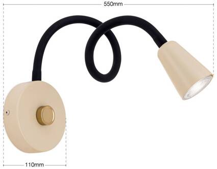 Orion Wandlamp Dotty, kaki, flexibele arm, dimmer, GU10 kaki, zwart