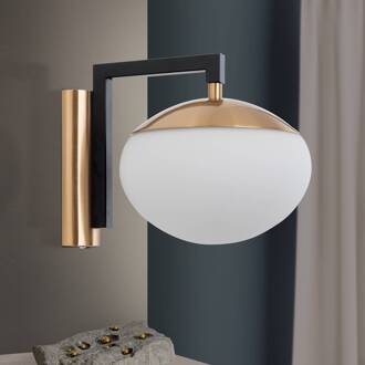 Orion Wandlamp Josephine met kap van glas messing, zwart, opaal mat