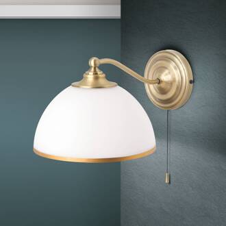 Orion Wandlamp Old Lamp met trekschakelaar oudmessing, opaal mat, mat goud